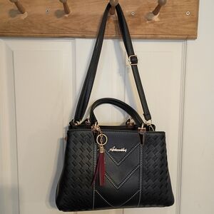 Aimily Black Satchel and Shoulder bag Purse Chevron w Leather Accents